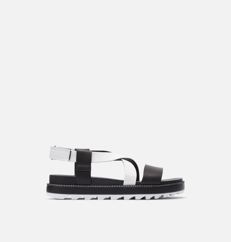 Sorel Roaming™ Criss Cross Flat - Womens Sandals Black/White - 734681POC